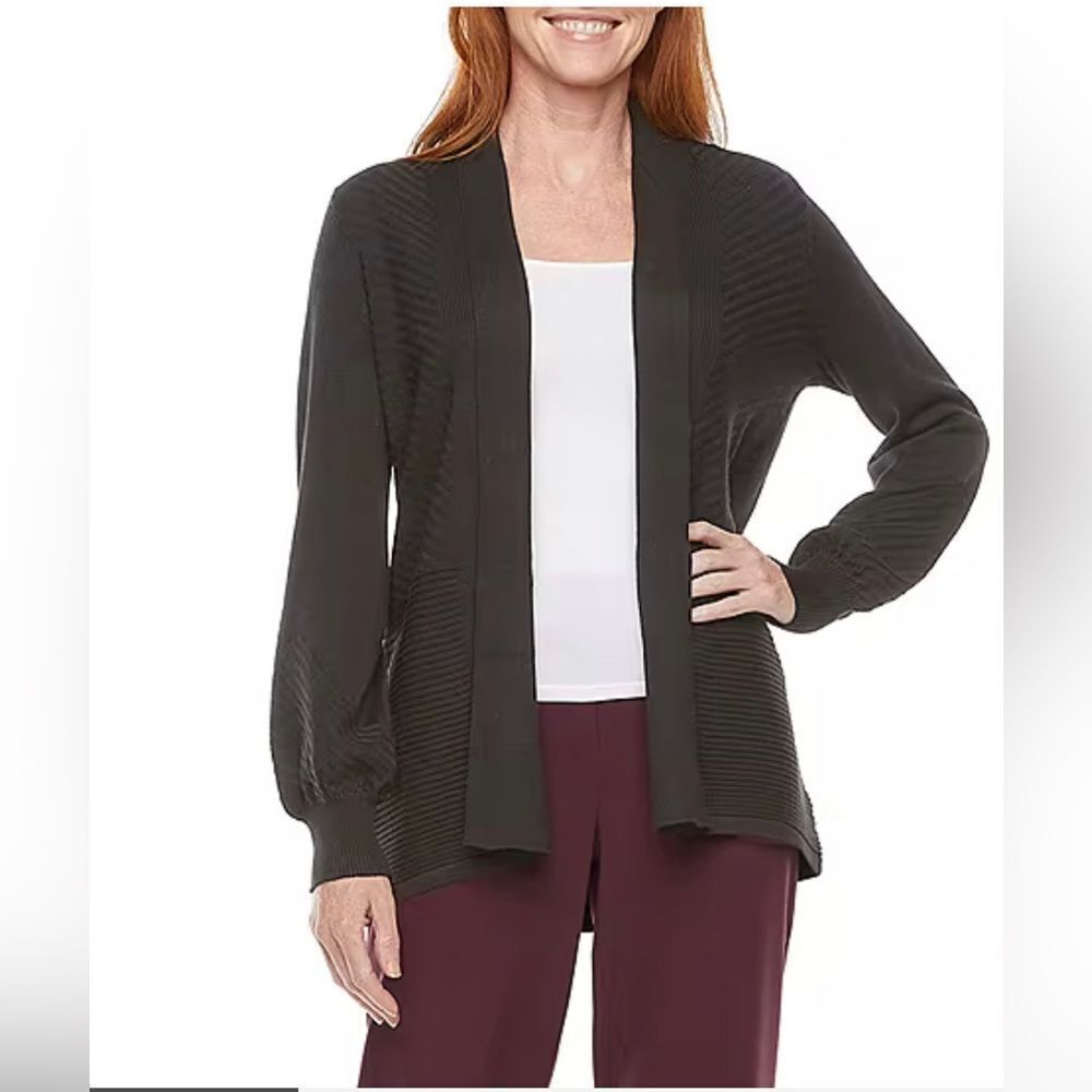 NWT XL Liz Claiborne Charcoal Gray Open Front Cardigan
